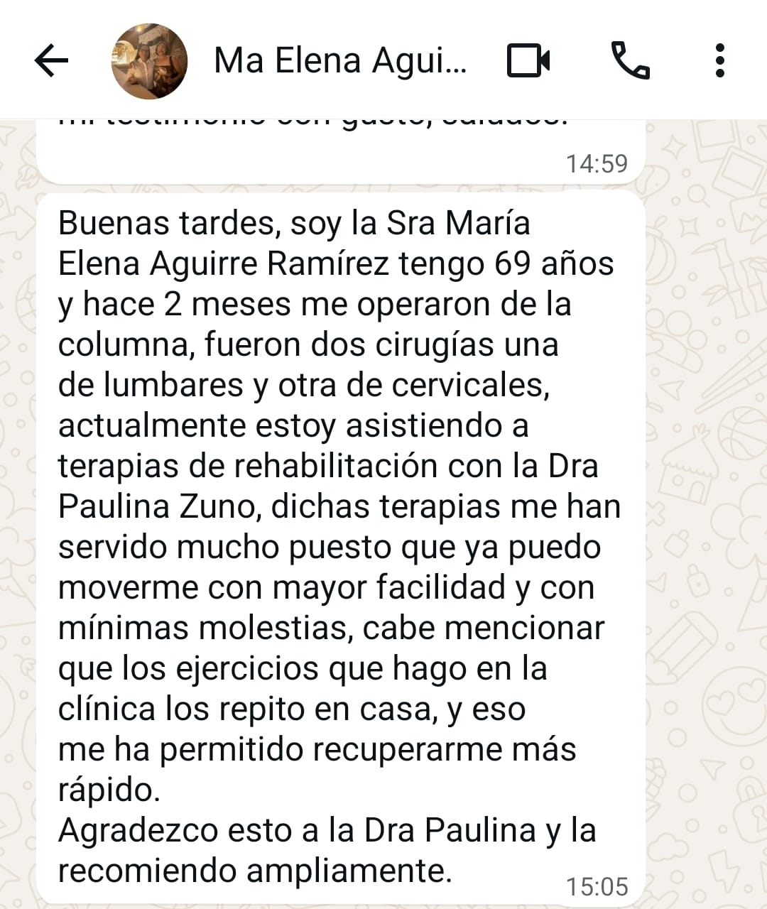 Testimonio de María Elena Aguirre